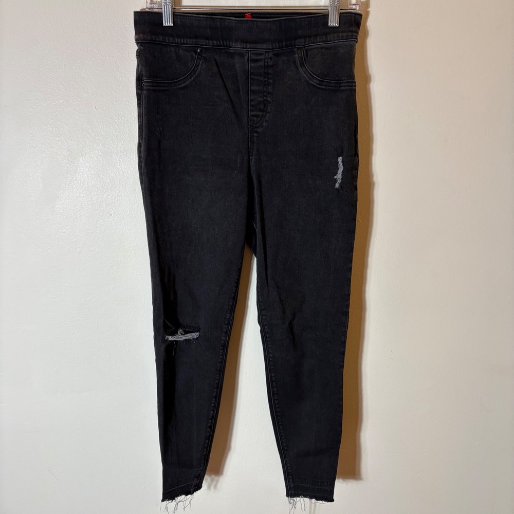 SPANX Distressed Ankle Black Denim Skinny Jeans Size Large